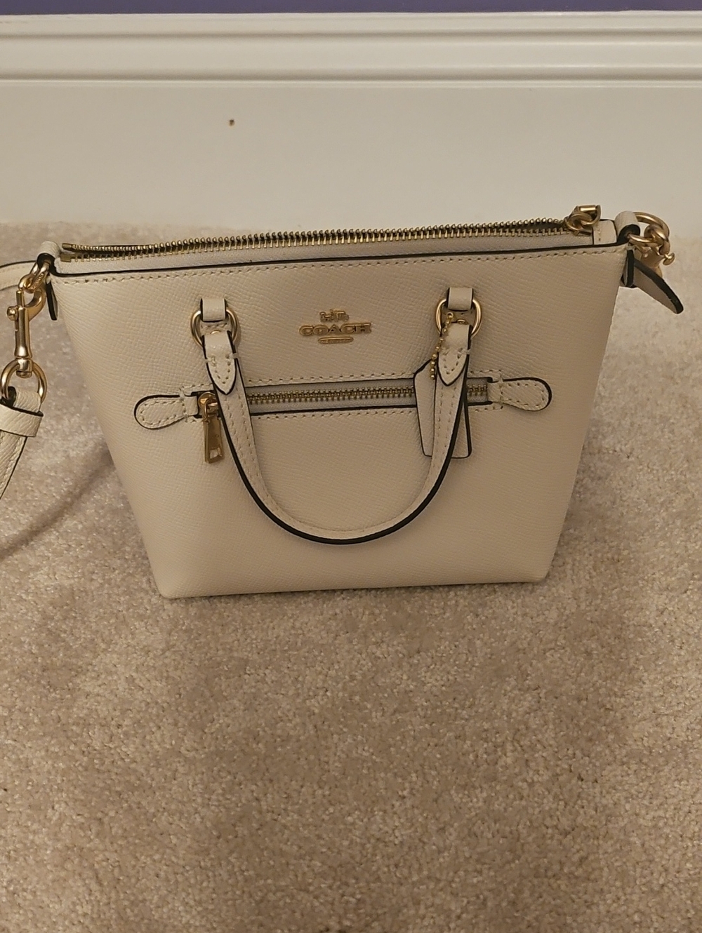 Coach Mini Satchel in Chalk White with Gold Hardware